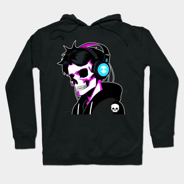 Skull With Headphones and jacket, Violet | Listening Music Hoodie by General Corner